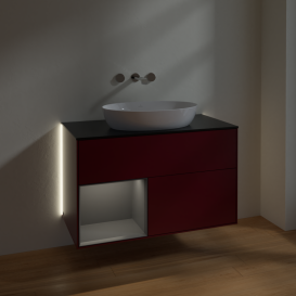 Тумба под раковину Villeroy & Boch Finion 100х50,1 см с подсветкой МДФ пион матовый лак/стекло черное матовое GA12GKHB