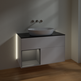 Тумба под раковину Villeroy & Boch Finion 100х50,1 см с подсветкой МДФ белый матовый лак/стекло черное матовое GA12GKMT