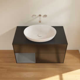 Тумба под раковину Villeroy & Boch Finion 100х50,1 см с подсветкой МДФ черный матовый лак/стекло черное матовое GA12GKPD