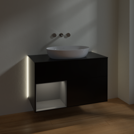 Тумба под раковину Villeroy & Boch Finion 100х50,1 см с подсветкой МДФ черный матовый лак/стекло черное матовое GA12GKPD