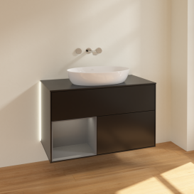 Тумба под раковину Villeroy & Boch Finion 100х50,1 см с подсветкой МДФ черный матовый лак/стекло черное матовое GA12GKPD