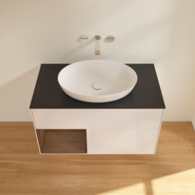 Тумба под раковину Villeroy & Boch Finion 100х50,1 см с подсветкой МДФ глянцевый белый лак/стекло черное матовое GA12GNGF