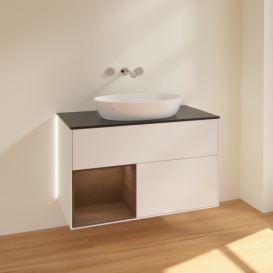 Тумба под раковину Villeroy & Boch Finion 100х50,1 см с подсветкой МДФ глянцевый белый лак/стекло черное матовое GA12GNGF