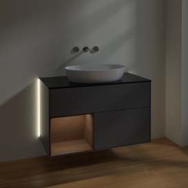 Тумба под раковину Villeroy & Boch Finion 100х50,1 см с подсветкой МДФ антрацит матовый лак/стекло черное матовое GA12GNGK
