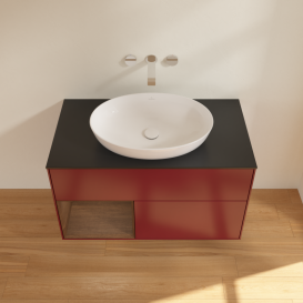 Тумба под раковину Villeroy & Boch Finion 100х50,1 см с подсветкой МДФ пион матовый лак/стекло черное матовое GA12GNHB