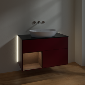 Тумба под раковину Villeroy & Boch Finion 100х50,1 см с подсветкой МДФ пион матовый лак/стекло черное матовое GA12GNHB