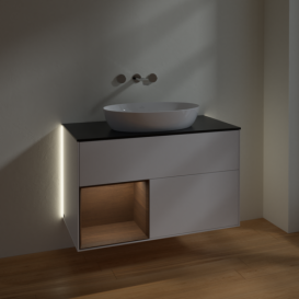 Тумба под раковину Villeroy & Boch Finion 100х50,1 см с подсветкой МДФ белый матовый лак/стекло черное матовое GA12GNMT