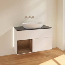 Тумба под раковину Villeroy & Boch Finion 100х50,1 см с подсветкой МДФ белый матовый лак/стекло черное матовое GA12GNMT