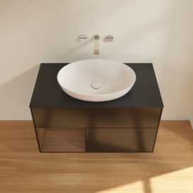 Тумба под раковину Villeroy & Boch Finion 100х50,1 см с подсветкой МДФ черный матовый лак/стекло черное матовое GA12GNPD