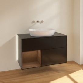 Тумба под раковину Villeroy & Boch Finion 100х50,1 см с подсветкой МДФ черный матовый лак/стекло черное матовое GA12GNPD