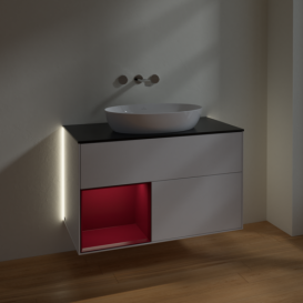 Тумба под раковину Villeroy & Boch Finion 100х50,1 см с подсветкой МДФ глянцевый белый лак/стекло черное матовое GA12HBGF