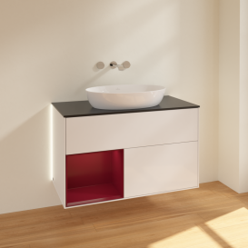 Тумба под раковину Villeroy & Boch Finion 100х50,1 см с подсветкой МДФ глянцевый белый лак/стекло черное матовое GA12HBGF