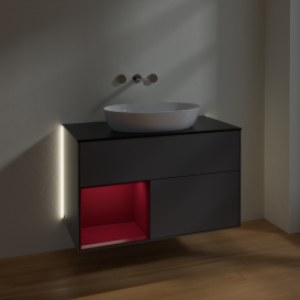 Тумба под раковину Villeroy & Boch Finion 100х50,1 см с подсветкой МДФ антрацит матовый лак/стекло черное матовое GA12HBGK