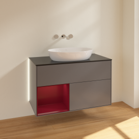 Тумба под раковину Villeroy & Boch Finion 100х50,1 см с подсветкой МДФ антрацит матовый лак/стекло черное матовое GA12HBGK