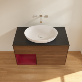 Тумба под раковину Villeroy & Boch Finion 100х50,1 см с подсветкой МДФ шпон грецкого ореха/стекло черное матовое GA12HBGN