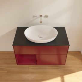 Тумба под раковину Villeroy & Boch Finion 100х50,1 см с подсветкой МДФ пион матовый лак/стекло черное матовое GA12HBHB