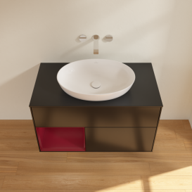 Тумба под раковину Villeroy & Boch Finion 100х50,1 см с подсветкой МДФ черный матовый лак/стекло черное матовое GA12HBPD