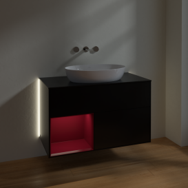 Тумба под раковину Villeroy & Boch Finion 100х50,1 см с подсветкой МДФ черный матовый лак/стекло черное матовое GA12HBPD