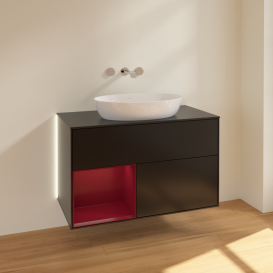 Тумба под раковину Villeroy & Boch Finion 100х50,1 см с подсветкой МДФ черный матовый лак/стекло черное матовое GA12HBPD