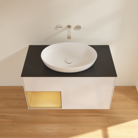 Тумба под раковину Villeroy & Boch Finion 100х50,1 см с подсветкой МДФ глянцевый белый лак/стекло черное матовое GA12HFGF