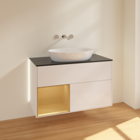 Тумба под раковину Villeroy & Boch Finion 100х50,1 см с подсветкой МДФ глянцевый белый лак/стекло черное матовое GA12HFGF