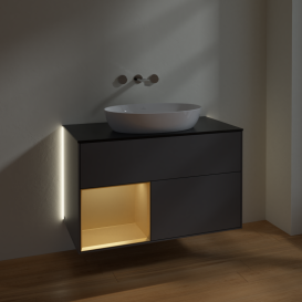 Тумба под раковину Villeroy & Boch Finion 100х50,1 см с подсветкой МДФ антрацит матовый лак/стекло черное матовое GA12HFGK