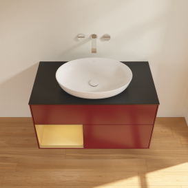 Тумба под раковину Villeroy & Boch Finion 100х50,1 см с подсветкой МДФ пион матовый лак/стекло черное матовое GA12HFHB