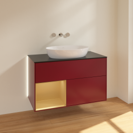 Тумба под раковину Villeroy & Boch Finion 100х50,1 см с подсветкой МДФ пион матовый лак/стекло черное матовое GA12HFHB