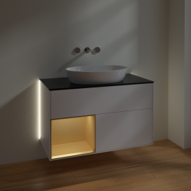 Тумба під раковину Villeroy & Boch Finion 100х50,1 см із підсвічуванням МДФ білий матовий лак/скло чорне матове GA12HFMT