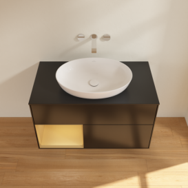 Тумба под раковину Villeroy & Boch Finion 100х50,1 см с подсветкой МДФ черный матовый лак/стекло черное матовое GA12HFPD