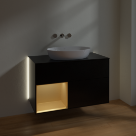 Тумба под раковину Villeroy & Boch Finion 100х50,1 см с подсветкой МДФ черный матовый лак/стекло черное матовое GA12HFPD