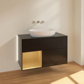 Тумба под раковину Villeroy & Boch Finion 100х50,1 см с подсветкой МДФ черный матовый лак/стекло черное матовое GA12HFPD