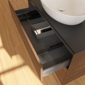 Тумба под раковину Villeroy & Boch Finion 100х50,1 см с подсветкой МДФ шпон грецкого ореха/стекло черное матовое GA12MTGN