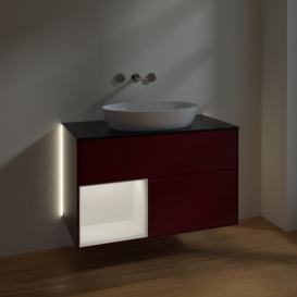 Тумба под раковину Villeroy & Boch Finion 100х50,1 см с подсветкой МДФ пион матовый лак/стекло черное матовое GA12MTHB