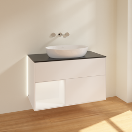 Тумба под раковину Villeroy & Boch Finion 100х50,1 см с подсветкой МДФ белый матовый лак/стекло черное матовое GA12MTMT