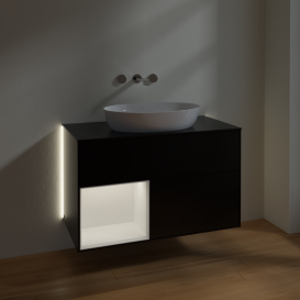 Тумба под раковину Villeroy & Boch Finion 100х50,1 см с подсветкой МДФ черный матовый лак/стекло черное матовое GA12MTPD