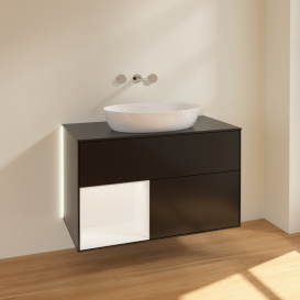 Тумба под раковину Villeroy & Boch Finion 100х50,1 см с подсветкой МДФ черный матовый лак/стекло черное матовое GA12MTPD