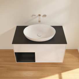 Тумба под раковину Villeroy & Boch Finion 100х50,1 см с подсветкой МДФ глянцевый белый лак/стекло черное матовое GA12PDGF