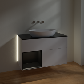 Тумба под раковину Villeroy & Boch Finion 100х50,1 см с подсветкой МДФ глянцевый белый лак/стекло черное матовое GA12PDGF
