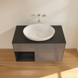 Тумба під раковину Villeroy & Boch Finion 100х50,1 см із підсвічуванням МДФ чорний матовий лак/скло чорне матове GA12PDGK