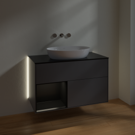 Тумба під раковину Villeroy & Boch Finion 100х50,1 см із підсвічуванням МДФ чорний матовий лак/скло чорне матове GA12PDGK