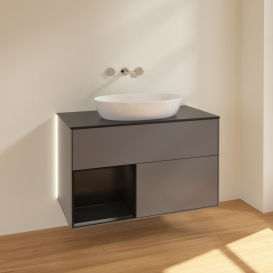 Тумба під раковину Villeroy & Boch Finion 100х50,1 см із підсвічуванням МДФ чорний матовий лак/скло чорне матове GA12PDGK