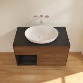 Тумба під раковину Villeroy & Boch Finion 100х50,1 см із підсвічуванням МДФ шпон волоського горіха/скло чорне матове GA12PDGN