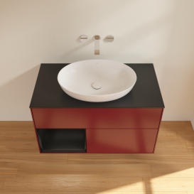 Тумба под раковину Villeroy & Boch Finion 100х50,1 см с подсветкой МДФ пион матовый лак/стекло черное матовое GA12PDHB