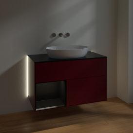 Тумба под раковину Villeroy & Boch Finion 100х50,1 см с подсветкой МДФ пион матовый лак/стекло черное матовое GA12PDHB