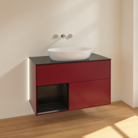 Тумба под раковину Villeroy & Boch Finion 100х50,1 см с подсветкой МДФ пион матовый лак/стекло черное матовое GA12PDHB