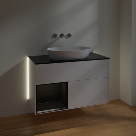 Тумба под раковину Villeroy & Boch Finion 100х50,1 см с подсветкой МДФ белый матовый лак/стекло черное матовое GA12PDMT