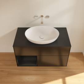 Тумба под раковину Villeroy & Boch Finion 100х50,1 см с подсветкой МДФ черный матовый лак/стекло черное матовое GA12PDPD