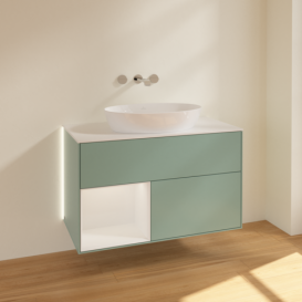 Тумба под раковину Villeroy & Boch Finion 100х50,1 см с подсветкой МДФ оливковый матовый лак/стекло белое матовое GA11GFGM