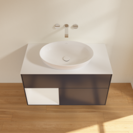 Тумба под раковину Villeroy & Boch Finion 100х50,1 см с подсветкой МДФ темно-синий матовый лак/стекло белое матовое GA11GFHG